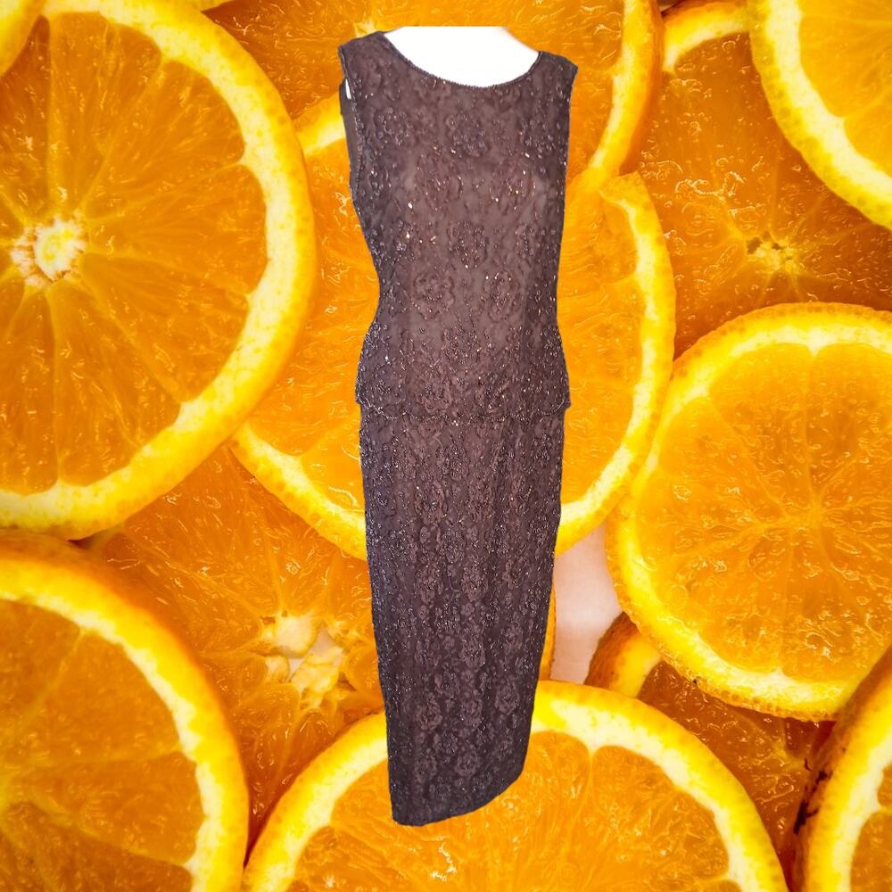 Stenay Sleeveless Floral Lace Brown‎ Blouson Maxi Formal Dress Size 8